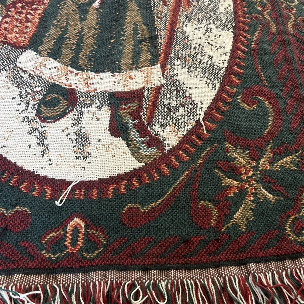 VTG Goodwin Weavers Christmas Tapestry Throw Cotton Blanket SANTA 50X70